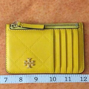 Tory Burch Walker yellow leather top-zip card case